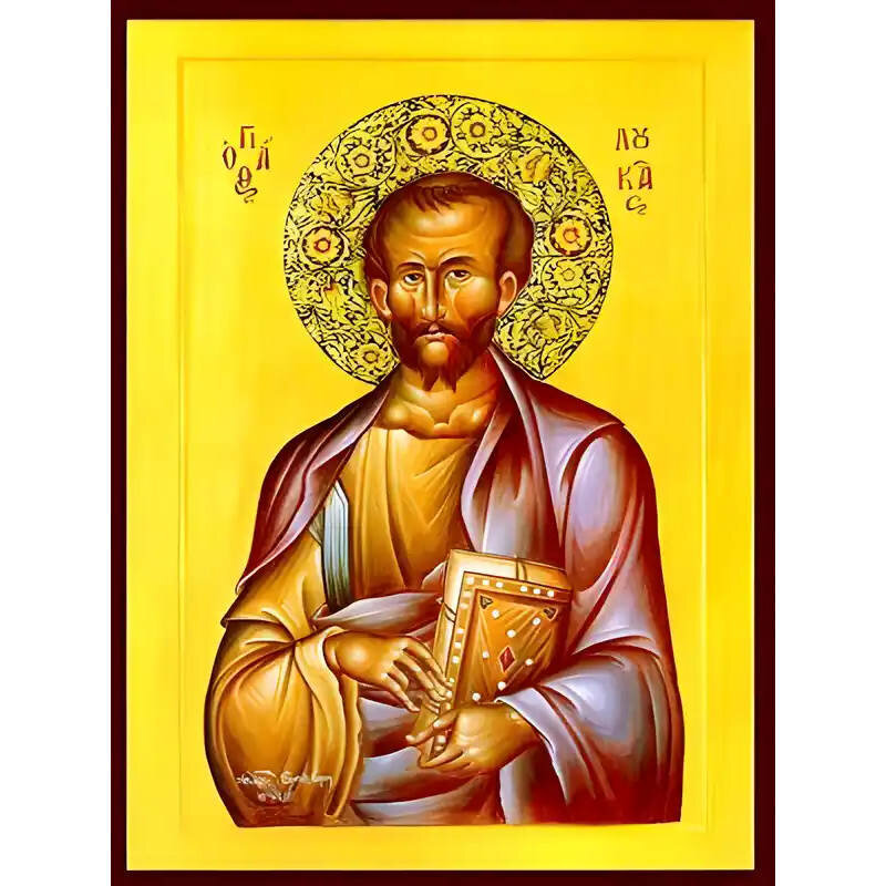 Εικόνα Ορθοδοξίας με περίγραμμα χρυσό σε ξύλο Φλαμουρίας  με  βάση Εικόνα ΑΓΙΟΣ ΑΠΟΣΤΟΛΟΣ ΚΑΙ ΕΥΑΓΓΕΛΙΣΤΗΣ ΛΟΥΚΑΣ Χειροποίητη Ελληνορθόδοξη εικόνα του Ιησού Χριστού, Κρεμαστή πλάκα βυζαντινής τέχνης, χριστιανική τέχνη Διάσταση 15x11 cm (5,9x4,3 ίντσες)  INTRAEK-337757865045