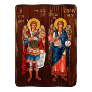 Εικόνα Ορθοδοξίας με περίγραμμα χρυσό σε ξύλο Φλαμουρίας  με  βάση Εικόνα Αρχαγγέλων Μιχαήλ και Γαβριήλ, Χειροποίητη Ελληνική εικόνα Αρχαγγέλων, Κρεμαστή πλάκα βυζαντινής τέχνης, θρησκευτικό δώρο, χριστιανική διακόσμηση Διάσταση 15x11 cm (5,9 x 4,3 ίντσες) INTRAEK-16723755