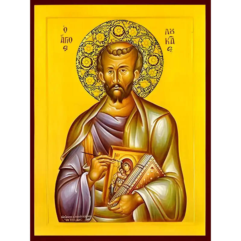 Εικόνα Ορθοδοξίας με περίγραμμα χρυσό σε ξύλο Φλαμουρίας  με  βάση Εικόνα ΑΓΙΟΣ ΑΠΟΣΤΟΛΟΣ ΚΑΙ ΕΥΑΓΓΕΛΙΣΤΗΣ ΛΟΥΚΑΣ ΜΕ ΑΓΙΟΓΡΑΦΙΑ Χειροποίητη Ελληνορθόδοξη εικόνα του Ιησού Χριστού, Κρεμαστή πλάκα βυζαντινής τέχνης, χριστιανική τέχνη Διάσταση 15x11 cm (5,9x4,3 ίντσες)  INTRAEK-337757865044