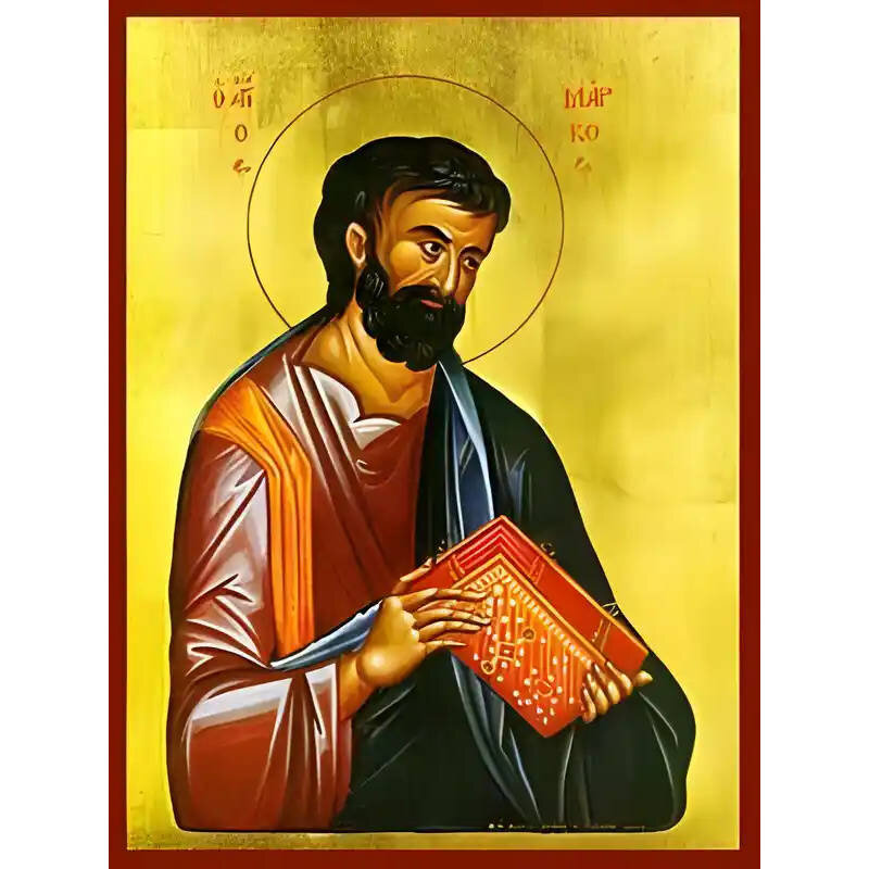 Εικόνα Ορθοδοξίας με περίγραμμα χρυσό σε ξύλο Φλαμουρίας  με  βάση Εικόνα ΑΓΙΟΣ ΑΠΟΣΤΟΛΟΣ ΚΑΙ ΕΥΑΓΓΕΛΙΣΤΗΣ ΜΑΡΚΟΣ Χειροποίητη Ελληνορθόδοξη εικόνα του Ιησού Χριστού, Κρεμαστή πλάκα βυζαντινής τέχνης, χριστιανική τέχνη Διάσταση 15x11 cm (5,9x4,3 ίντσες)  INTRAEK-337757865040
