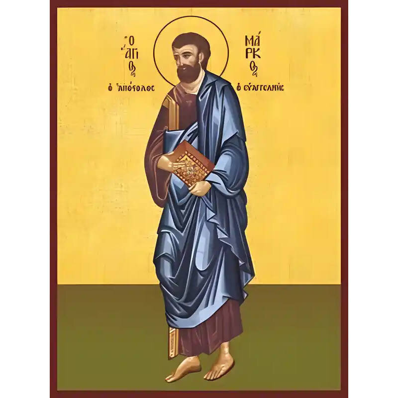 Εικόνα Ορθοδοξίας με περίγραμμα χρυσό σε ξύλο Φλαμουρίας  με  βάση Εικόνα ΑΓΙΟΣ ΑΠΟΣΤΟΛΟΣ ΚΑΙ ΕΥΑΓΓΕΛΙΣΤΗΣ ΜΑΡΚΟΣ, ΟΛΟΣΩΜΟΣ Χειροποίητη Ελληνορθόδοξη εικόνα του Ιησού Χριστού, Κρεμαστή πλάκα βυζαντινής τέχνης, χριστιανική τέχνη Διάσταση 15x11 cm (5,9x4,3 ίντσες)  INTRAEK-337757865037