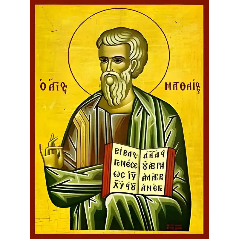 Εικόνα Ορθοδοξίας με περίγραμμα χρυσό σε ξύλο Φλαμουρίας  με  βάση Εικόνα ΑΓΙΟΣ ΑΠΟΣΤΟΛΟΣ ΚΑΙ ΕΥΑΓΓΕΛΙΣΤΗΣ ΜΑΤΘΑΙΟΣ Χειροποίητη Ελληνορθόδοξη εικόνα του Ιησού Χριστού, Κρεμαστή πλάκα βυζαντινής τέχνης, χριστιανική τέχνη Διάσταση 15x11 cm (5,9x4,3 ίντσες)  INTRAEK-337757865034