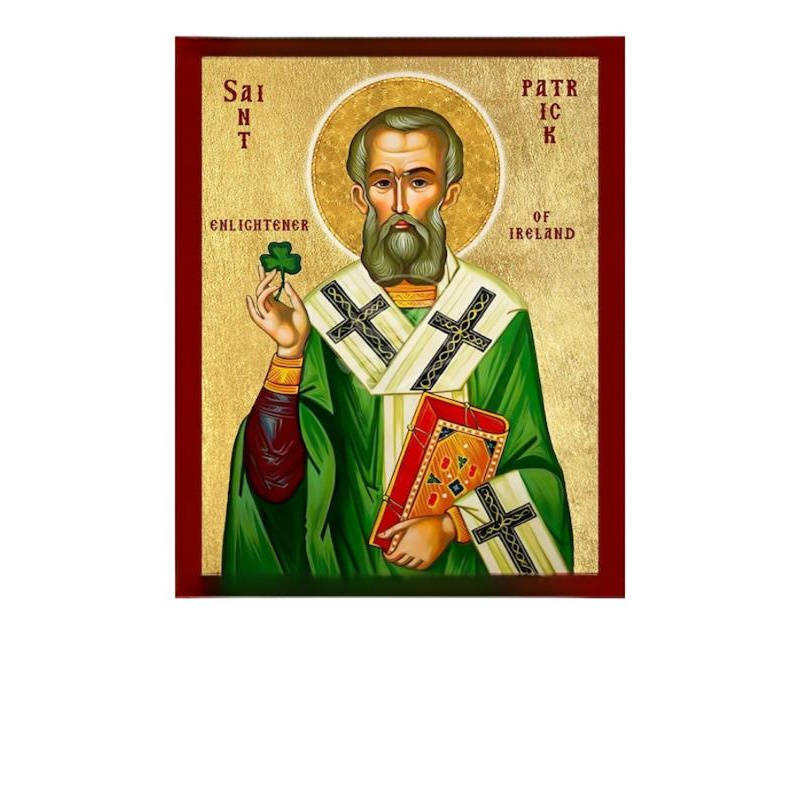 Εικόνα Ορθοδοξίας με περίγραμμα χρυσό σε ξύλο Φλαμουρίας  με  βάση Εικόνα Αγίου Πατρικίου της Ιρλανδίας, Χειροποίητη Θρησκευτική Εικόνα του Αγίου Πατρικίου, Κρεμαστή πλάκα Βυζαντινής Τέχνης, Χριστιανική Θρησκευτική Τέχνη Διάσταση 10x7 cm (3,9 x 2,8 ίντσες) INTRAEK-816723745