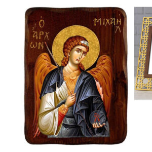 Εικόνα Ορθοδοξίας με περίγραμμα χρυσό σε ξύλο Φλαμουρίας  με  βάση Εικόνα Αρχαγγέλου Μιχαήλ, Χειροποίητη ελληνική εικόνα του Αρχαγγέλου Μιχαήλ, επιτοίχια πλάκα βυζαντινής τέχνης, θρησκευτικό δώρο, χριστιανική διακόσμηση Διάσταση 15x11 cm (5,9 x 4,3 ίντσες) INTRAEK-16723739