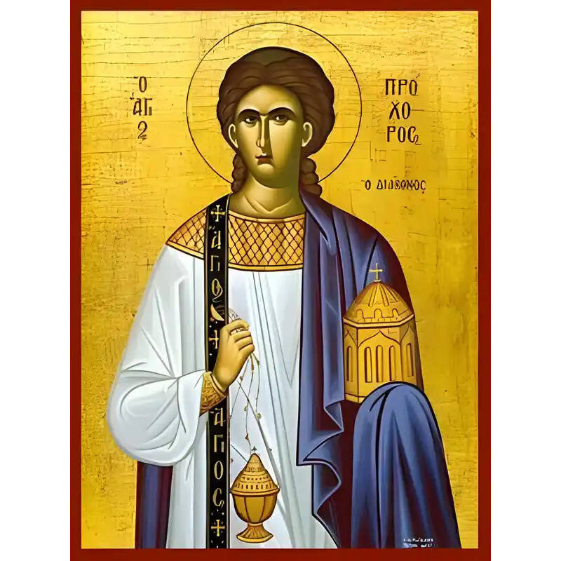 Εικόνα Ορθοδοξίας με περίγραμμα χρυσό σε ξύλο Φλαμουρίας  με  βάση Εικόνα ΑΓΙΟΣ ΑΠΟΣΤΟΛΟΣ ΠΡΟΧΟΡΟΣ, Ο ΔΙΑΚΟΝΟΣ Χειροποίητη Ελληνορθόδοξη εικόνα του Ιησού Χριστού, Κρεμαστή πλάκα βυζαντινής τέχνης, χριστιανική τέχνη Διάσταση 15x11 cm (5,9x4,3 ίντσες)  INTRAEK-337757865019