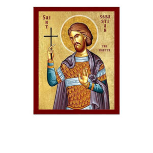 Εικόνα Ορθοδοξίας με περίγραμμα χρυσό σε ξύλο Φλαμουρίας  με  βάση Εικόνα Αγίου Σεβαστιανού του Μάρτυρα, Χειροποίητη Καθολική Εικόνα του Αγίου Σεβαστιανού, Κρεμαστή πλάκα Βυζαντινής Τέχνης, Χριστιανική Θρησκευτική Τέχνη Διάσταση 15x11 cm (5,9 x 4,3 ίντσες) INTRAEK-16723732