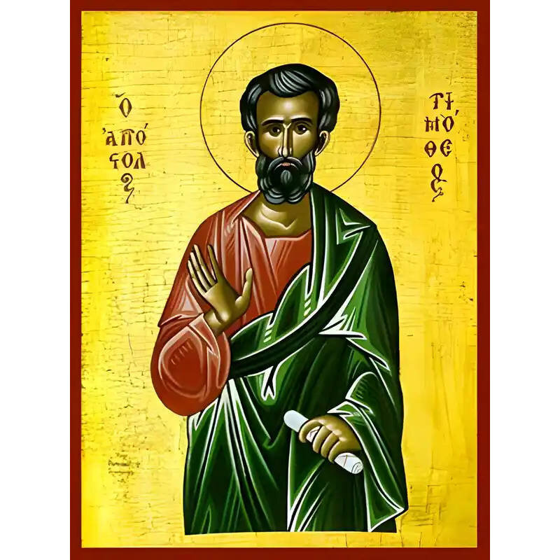 Εικόνα Ορθοδοξίας με περίγραμμα χρυσό σε ξύλο Φλαμουρίας  με  βάση Εικόνα ΑΓΙΟΣ ΑΠΟΣΤΟΛΟΣ ΤΙΜΟΘΕΟΣ, ΕΠΙΣΚΟΠΟΣ ΕΦΕΣΟΥ Χειροποίητη Ελληνορθόδοξη εικόνα του Ιησού Χριστού, Κρεμαστή πλάκα βυζαντινής τέχνης, χριστιανική τέχνη Διάσταση 15x11 cm (5,9x4,3 ίντσες)  INTRAEK-337757865012