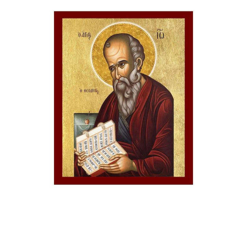 Εικόνα Ορθοδοξίας με περίγραμμα χρυσό σε ξύλο Φλαμουρίας  με  βάση Εικόνα Αγίου Ιωάννη του Θεολόγου, Χειροποίητη βυζαντινή εικόνα του Αγίου Ιωάννη του Θεολόγου, Κρεμαστή πλάκα θρησκευτικής τέχνης, χριστιανικό δώρο Διάσταση 26x20 cm (10,2 x 7,9 ίντσες) INTRAEK-3216723725