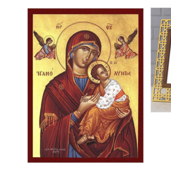 Εικόνα Ορθοδοξίας με περίγραμμα χρυσό σε ξύλο Φλαμουρίας  με  βάση Εικόνα της Άμωμης Παναγίας, Χειροποίητη Ελληνική εικόνα της Αμόλυντης Παναγίας, επιτοίχια πλάκα βυζαντινής τέχνης, χριστιανικό δώρο Διάσταση 15x11 cm (5,9 x 4,3 ίντσες) INTRAEK-16723724 - Image 1