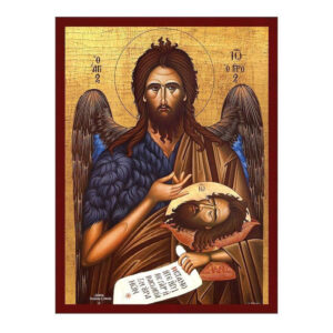 Εικόνα Ορθοδοξίας με περίγραμμα χρυσό σε ξύλο Φλαμουρίας με βάση Εικόνα Ιωάννη του Βαπτιστή, Χειροποίητη βυζαντινή εικόνα του Αγίου Ιωάννη του Προδρόμου, Κρεμαστή πλάκα θρησκευτικής τέχνης, χριστιανικό δώρο Διάσταση 15x11 cm (5,9 x 4,3 ίντσες) INTRAEK-16723711