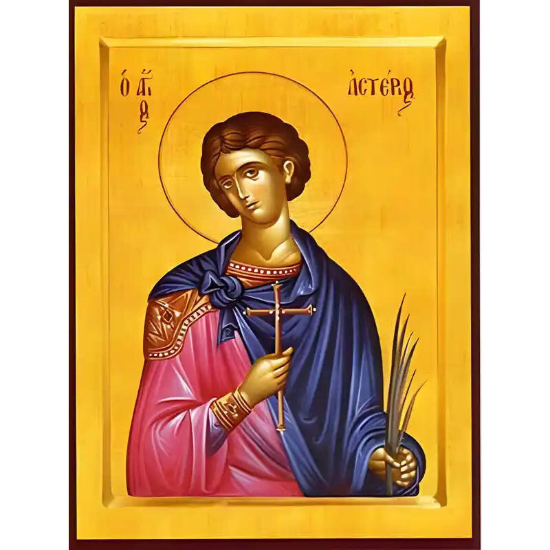 Εικόνα Ορθοδοξίας με περίγραμμα χρυσό σε ξύλο Φλαμουρίας  με  βάση Εικόνα ΑΓΙΟΣ ΑΣΤΕΡΙΟΣ, ΜΑΡΤΥΣ, ΑΙΓΩΝ ΚΙΛΙΚΙΑΣ Χειροποίητη Ελληνορθόδοξη εικόνα του Ιησού Χριστού, Κρεμαστή πλάκα βυζαντινής τέχνης, χριστιανική τέχνη Διάσταση 15x11 cm (5,9x4,3 ίντσες)  INTRAEK-337757864997