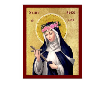 Εικόνα Ορθοδοξίας με περίγραμμα χρυσό σε ξύλο Φλαμουρίας  με  βάση Εικόνα Αγίου Ρόδου της Λίμα, Χειροποίητη Καθολική Εικόνα Αγίου Ρόδου της Λίμα, Πλακέτα Βυζαντινής Τέχνης, Χριστιανική Θρησκευτική Τέχνη Διάσταση 15x11 cm (5,9 x 4,3 ίντσες) INTRAEK-16723703 - Image 1