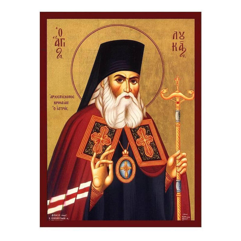 Εικόνα Ορθοδοξίας με περίγραμμα χρυσό σε ξύλο Φλαμουρίας  με  βάση Εικόνα Αγίου Λουκά του Γιατρού, Χειροποίητη Ελληνική εικόνα του Αγίου Λουκά, επιτοίχια πλάκα βυζαντινής τέχνης, χριστιανικό δώρο Διάσταση 26x20 cm (10,2 x 7,9 ίντσες) INTRAEK-3216723701