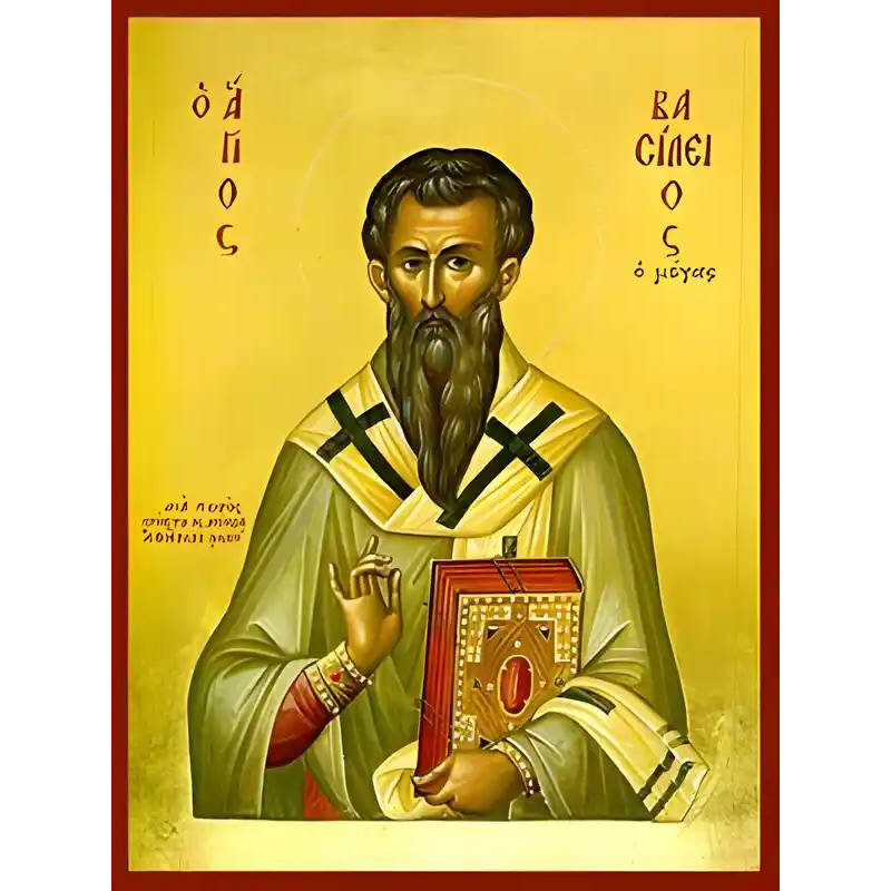 Εικόνα Ορθοδοξίας με περίγραμμα χρυσό σε ξύλο Φλαμουρίας  με  βάση Εικόνα ΑΓΙΟΣ ΒΑΣΙΛΕΙΟΣ Ο ΜΕΓΑΣ, ΑΡΧΙΕΠΙΣΚΟΠΟΣ ΚΑΙΣΑΡΕΙΑΣ, ΚΑΠΠΑΔΟΚΙΑ Χειροποίητη Ελληνορθόδοξη εικόνα του Ιησού Χριστού, Κρεμαστή πλάκα βυζαντινής τέχνης, χριστιανική τέχνη Διάσταση 15x11 cm (5,9x4,3 ίντσες)  INTRAEK-337757863781