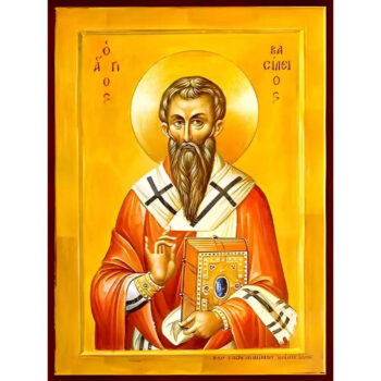 Εικόνα Ορθοδοξίας με περίγραμμα χρυσό σε ξύλο Φλαμουρίας  με  βάση Εικόνα ΑΓΙΟΣ ΒΑΣΙΛΕΙΟΣ Ο ΜΕΓΑΣ, ΑΡΧΙΕΠΙΣΚΟΠΟΣ ΚΑΙΣΑΡΕΙΑΣ, ΚΑΠΠΑΔΟΚΙΑ Χειροποίητη Ελληνορθόδοξη εικόνα του Ιησού Χριστού, Κρεμαστή πλάκα βυζαντινής τέχνης, χριστιανική τέχνη Διάσταση 15x11 cm (5,9x4,3 ίντσες)  INTRAEK-337757864987 - Image 1