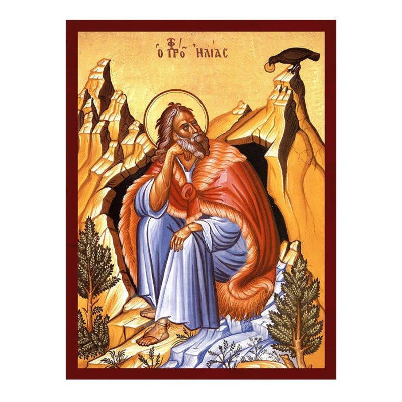 Εικόνα Ορθοδοξίας με περίγραμμα χρυσό σε ξύλο Φλαμουρίας  με  βάση Εικόνα Προφήτη Ηλία, Χειροποίητη ελληνική εικόνα του Προφήτη Ηλία, επιτοίχια πλάκα βυζαντινής τέχνης, χριστιανικό δώρο Διάσταση 21x15 cm (8,3 x 5,9 ίντσες) INTRAEK-216723699