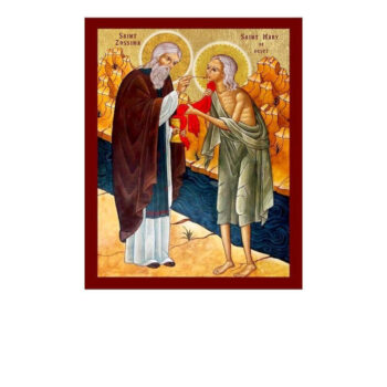 Εικόνα Ορθοδοξίας με περίγραμμα χρυσό σε ξύλο Φλαμουρίας  με  βάση Εικόνα Αγίων Μαρίας της Αιγύπτου και Ζωσιμά, Χειροποίητη Εικόνα της Παναγίας και του Ζωσιμά, Κρεμαστή πλάκα Βυζαντινής Τέχνης, Χριστιανική Θρησκευτική Τέχνη Διάσταση 15x11 cm (5,9 x 4,3 ίντσες) INTRAEK-16723698 - Image 1