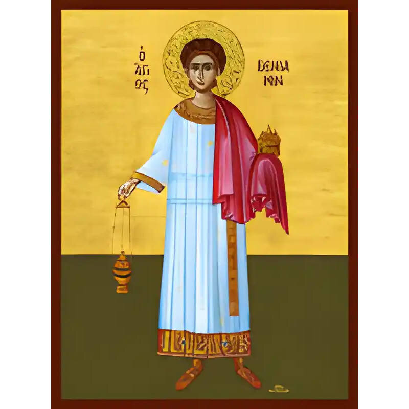 Εικόνα Ορθοδοξίας με περίγραμμα χρυσό σε ξύλο Φλαμουρίας  με  βάση Εικόνα ΑΓΙΟΣ ΒΕΝΙΑΜΙΝ, ΙΕΡΟΜΑΡΤΥΣ, ΕΚ ΠΕΡΣΙΑΣ ΔΙΑΚΟΝΟΣ, ΟΛΟΣΩΜΟΣ Χειροποίητη Ελληνορθόδοξη εικόνα του Ιησού Χριστού, Κρεμαστή πλάκα βυζαντινής τέχνης, χριστιανική τέχνη Διάσταση 15x11 cm (5,9x4,3 ίντσες)  INTRAEK-337757864983
