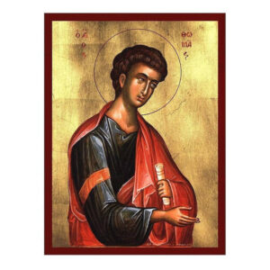 Εικόνα Ορθοδοξίας με περίγραμμα χρυσό σε ξύλο Φλαμουρίας  με  βάση Εικόνα Αγίου Θωμά του Αποστόλου, Χειροποίητη ελληνική εικόνα του Αγίου Θωμά, επιτοίχια πλάκα βυζαντινής τέχνης, χριστιανικό δώρο Διάσταση 15x11 cm (5,9 x 4,3 ίντσες) INTRAEK-16723694