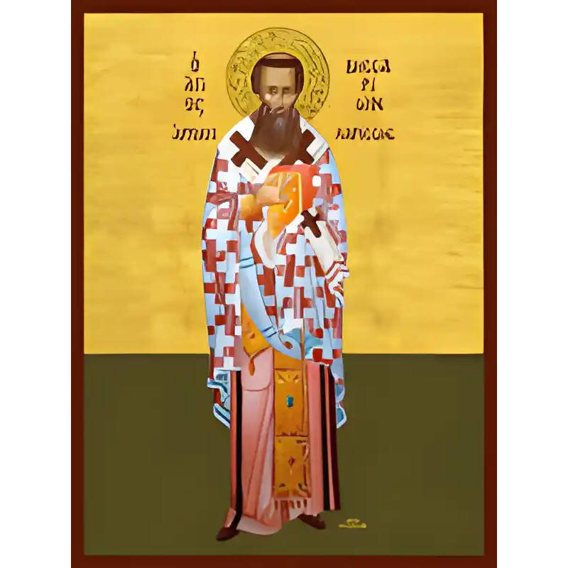 Εικόνα Ορθοδοξίας με περίγραμμα χρυσό σε ξύλο Φλαμουρίας  με  βάση Εικόνα ΑΓΙΟΣ ΒΗΣΣΑΡΙΩΝ, ΑΡΧΙΕΠΙΣΚΟΠΟΣ ΛΑΡΙΣΗΣ, ΟΛΟΣΩΜΟΣ Χειροποίητη Ελληνορθόδοξη εικόνα του Ιησού Χριστού, Κρεμαστή πλάκα βυζαντινής τέχνης, χριστιανική τέχνη Διάσταση 15x11 cm (5,9x4,3 ίντσες)  INTRAEK-337757864979