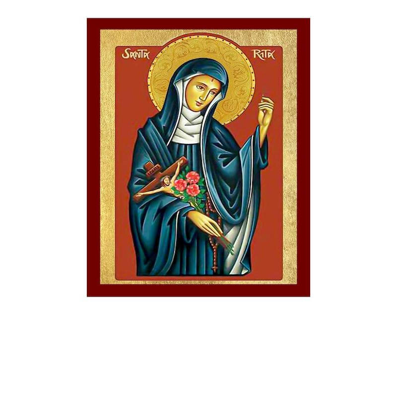 Εικόνα Ορθοδοξίας με περίγραμμα χρυσό σε ξύλο Φλαμουρίας  με  βάση Εικόνα Santa Rita, Χειροποίητη Καθολική Εικόνα της Santa Rita, Κρεμαστή πλάκα Βυζαντινής Τέχνης, Χριστιανική Θρησκευτική Τέχνη Διάσταση 10x7 cm (3,9 x 2,8 ίντσες) INTRAEK-816723689