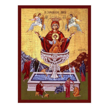 Εικόνα Ορθοδοξίας με περίγραμμα χρυσό σε ξύλο Φλαμουρίας με βάση Εικόνα της Ζωοδόχου Πηγής, Χειροποίητη Ελληνική εικόνα της Παναγίας της Ζωοδόχου Πηγής, επιτοίχια πλάκα βυζαντινής τέχνης, χριστιανικό δώρο Διάσταση 15x11 cm (5,9 x 4,3 ίντσες) INTRAEK-16723688 - Image 1