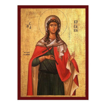 Εικόνα Ορθοδοξίας με περίγραμμα χρυσό σε ξύλο Φλαμουρίας  με  βάση Εικόνα Αγίας Κυριακής, Χειροποίητη Βυζαντινή εικόνα Αγίας Κυριακής, Κρεμαστή πλάκα θρησκευτικής τέχνης, Χριστιανικό δώρο Διάσταση 26x20 cm (10,2 x 7,9 ίντσες) INTRAEK-3216723687 - Image 1
