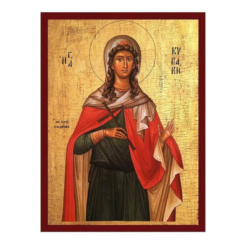 Εικόνα Ορθοδοξίας με περίγραμμα χρυσό σε ξύλο Φλαμουρίας  με  βάση Εικόνα Αγίας Κυριακής, Χειροποίητη Βυζαντινή εικόνα Αγίας Κυριακής, Κρεμαστή πλάκα θρησκευτικής τέχνης, Χριστιανικό δώρο Διάσταση 26x20 cm (10,2 x 7,9 ίντσες) INTRAEK-3216723687