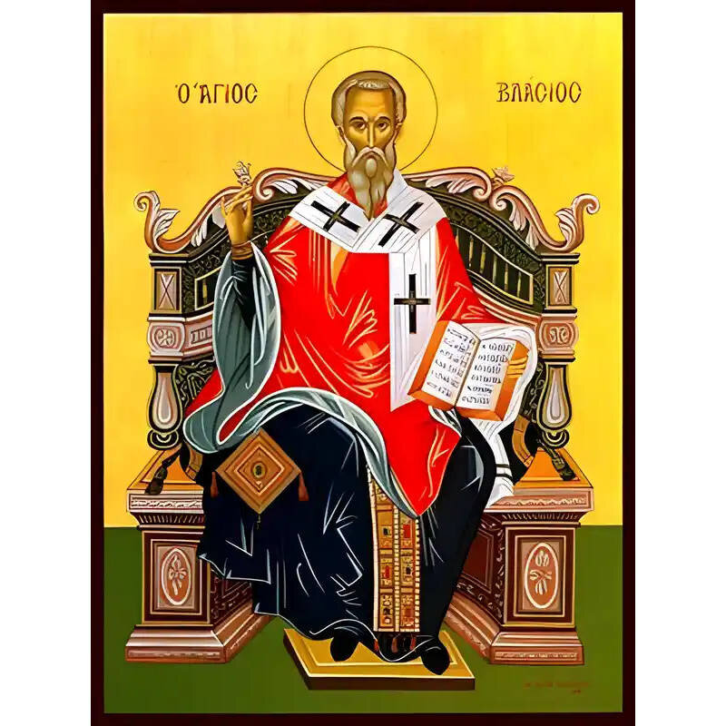 Εικόνα Ορθοδοξίας με περίγραμμα χρυσό σε ξύλο Φλαμουρίας  με  βάση Εικόνα ΑΓΙΟΣ ΒΛΑΣΙΟΣ, ΙΕΡΟΜΑΡΤΥΣ, ΕΠΙΣΚΟΠΟΣ ΣΕΒΑΣΤΕΙΑΣ, ΕΝΘΡΟΝΟΣ Χειροποίητη Ελληνορθόδοξη εικόνα του Ιησού Χριστού, Κρεμαστή πλάκα βυζαντινής τέχνης, χριστιανική τέχνη Διάσταση 15x11 cm (5,9x4,3 ίντσες)  INTRAEK-337757864974