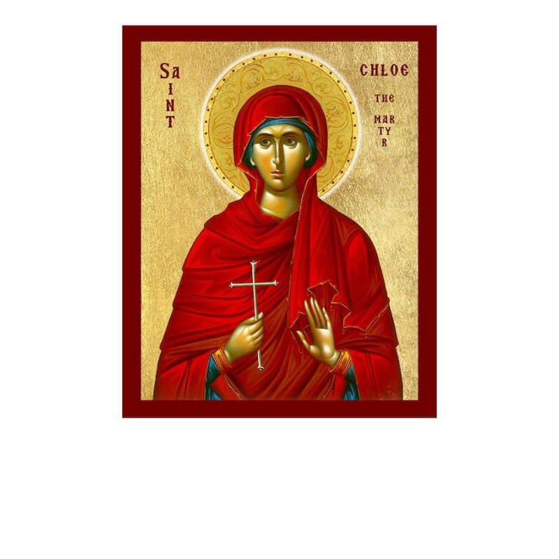 Εικόνα Ορθοδοξίας με περίγραμμα χρυσό σε ξύλο Φλαμουρίας  με  βάση Εικόνα Αγίας Χλόης, Χειροποίητη Θρησκευτική Εικόνα Αγίας Χλόης, Κρεμαστή πλάκα Βυζαντινής Τέχνης, Χριστιανική Θρησκευτική Τέχνη Διάσταση 26x20 cm (10,2 x 7,9 ίντσες) INTRAEK-3216723685