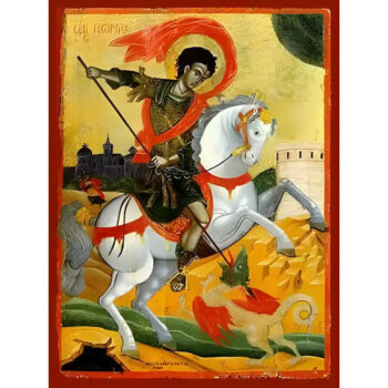 Εικόνα Ορθοδοξίας με περίγραμμα χρυσό σε ξύλο Φλαμουρίας με βάση Εικόνα ΑΓΙΟΣ ΓΕΩΡΓΙΟΣ Ο ΤΡΟΠΑΙΟΦΟΡΟΣ, ΕΦΙΠΠΟΣ Χειροποίητη Ελληνορθόδοξη εικόνα του Ιησού Χριστού, Κρεμαστή πλάκα βυζαντινής τέχνης, χριστιανική τέχνη Διάσταση 15x11 cm (5,9x4,3 ίντσες) INTRAEK-337757864950 - Image 1