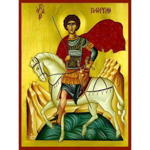 Εικόνα Ορθοδοξίας με περίγραμμα χρυσό σε ξύλο Φλαμουρίας με βάση Εικόνα ΑΓΙΟΣ ΓΕΩΡΓΙΟΣ Ο ΤΡΟΠΑΙΟΦΟΡΟΣ, ΕΦΙΠΠΟΣ Χειροποίητη Ελληνορθόδοξη εικόνα του Ιησού Χριστού, Κρεμαστή πλάκα βυζαντινής τέχνης, χριστιανική τέχνη Διάσταση 15x11 cm (5,9x4,3 ίντσες) INTRAEK-337757864949