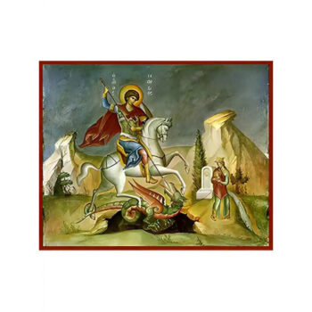 Εικόνα Ορθοδοξίας με περίγραμμα χρυσό σε ξύλο Φλαμουρίας  με  βάση Εικόνα ΑΓΙΟΣ ΓΕΩΡΓΙΟΣ Ο ΤΡΟΠΑΙΟΦΟΡΟΣ, ΕΦΙΠΠΟΣ Χειροποίητη Ελληνορθόδοξη εικόνα του Ιησού Χριστού, Κρεμαστή πλάκα βυζαντινής τέχνης, χριστιανική τέχνη Διάσταση 15x11 cm (5,9x4,3 ίντσες)  INTRAEK-337757864948 - Image 1