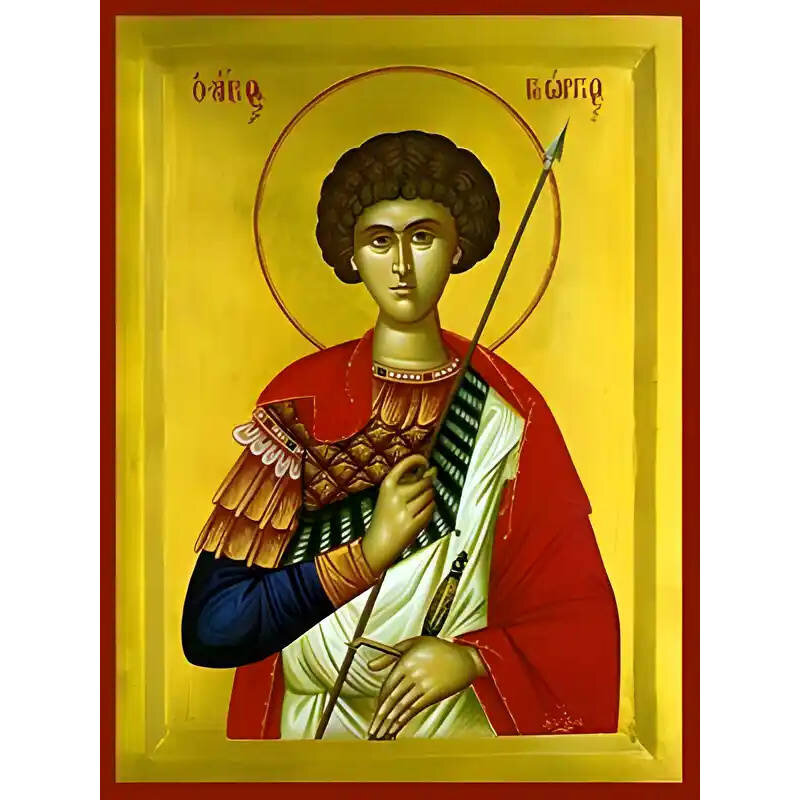 Εικόνα Ορθοδοξίας με περίγραμμα χρυσό σε ξύλο Φλαμουρίας  με  βάση Εικόνα ΑΓΙΟΣ ΓΕΩΡΓΙΟΣ Ο ΤΡΟΠΑΙΟΦΟΡΟΣ, ΗΜΙΣΩΜΟΣ Χειροποίητη Ελληνορθόδοξη εικόνα του Ιησού Χριστού, Κρεμαστή πλάκα βυζαντινής τέχνης, χριστιανική τέχνη Διάσταση 15x11 cm (5,9x4,3 ίντσες)  INTRAEK-337757864943