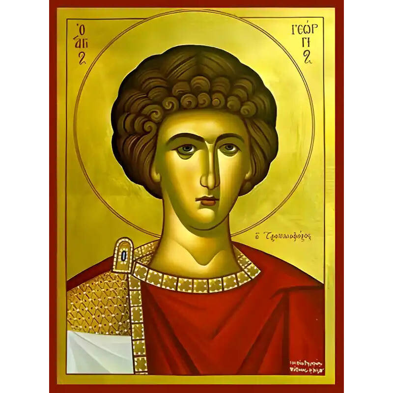 Εικόνα Ορθοδοξίας με περίγραμμα χρυσό σε ξύλο Φλαμουρίας  με  βάση Εικόνα ΑΓΙΟΣ ΓΕΩΡΓΙΟΣ Ο ΤΡΟΠΑΙΟΦΟΡΟΣ, ΠΡΟΤΟΜΗ Χειροποίητη Ελληνορθόδοξη εικόνα του Ιησού Χριστού, Κρεμαστή πλάκα βυζαντινής τέχνης, χριστιανική τέχνη Διάσταση 15x11 cm (5,9x4,3 ίντσες)  INTRAEK-337757864934