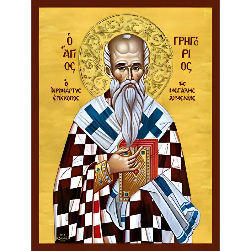 Εικόνα Ορθοδοξίας με περίγραμμα χρυσό σε ξύλο Φλαμουρίας  με  βάση Εικόνα ΑΓΙΟΣ ΓΡΗΓΟΡΙΟΣ ΙΕΡΟΜΑΡΤΥΣ, ΕΠΙΣΚΟΠΟΣ ΚΑΙ ΦΩΤΙΣΤΗΣ ΤΗΣ ΜΕΓΑΛΗΣ ΑΡΜΕΝΙΑΣ Χειροποίητη Ελληνορθόδοξη εικόνα του Ιησού Χριστού, Κρεμαστή πλάκα βυζαντινής τέχνης, χριστιανική τέχνη Διάσταση 15x11 cm (5,9x4,3 ίντσες)  INTRAEK-337757864932