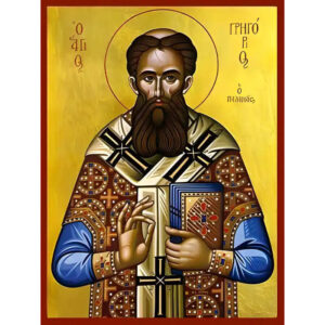 Εικόνα Ορθοδοξίας με περίγραμμα χρυσό σε ξύλο Φλαμουρίας  με  βάση Εικόνα ΑΓΙΟΣ ΓΡΗΓΟΡΙΟΣ Ο ΠΑΛΑΜΑΣ, ΑΡΧΙΕΠΙΣΚΟΠΟΣ ΘΕΣ/ΝΙΚΗΣ Χειροποίητη Ελληνορθόδοξη εικόνα του Ιησού Χριστού, Κρεμαστή πλάκα βυζαντινής τέχνης, χριστιανική τέχνη Διάσταση 15x11 cm (5,9x4,3 ίντσες)  INTRAEK-337757864927