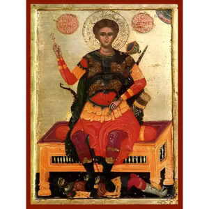 Εικόνα Ορθοδοξίας με περίγραμμα χρυσό σε ξύλο Φλαμουρίας με βάση Εικόνα ΑΓΙΟΣ ΔΗΜΗΤΡΙΟΣ, Ο ΜΥΡΟΒΛΥΤΗΣ, ΕΝΘΡΟΝΟΣ Χειροποίητη Ελληνορθόδοξη εικόνα του Ιησού Χριστού, Κρεμαστή πλάκα βυζαντινής τέχνης, χριστιανική τέχνη Διάσταση 15x11 cm (5,9x4,3 ίντσες) INTRAEK-337757864903