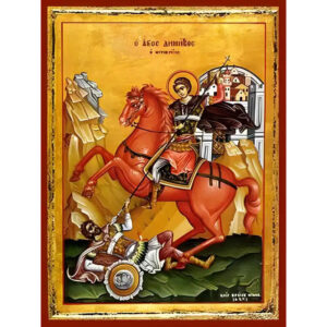 Εικόνα Ορθοδοξίας με περίγραμμα χρυσό σε ξύλο Φλαμουρίας με βάση Εικόνα ΑΓΙΟΣ ΔΗΜΗΤΡΙΟΣ, Ο ΜΥΡΟΒΛΥΤΗΣ, ΕΦΙΠΠΟΣ Χειροποίητη Ελληνορθόδοξη εικόνα του Ιησού Χριστού, Κρεμαστή πλάκα βυζαντινής τέχνης, χριστιανική τέχνη Διάσταση 15x11 cm (5,9x4,3 ίντσες) INTRAEK-337757864902