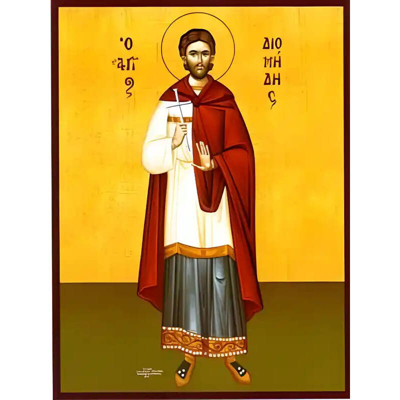 Εικόνα Ορθοδοξίας με περίγραμμα χρυσό σε ξύλο Φλαμουρίας  με  βάση Εικόνα ΑΓΙΟΣ ΔΙΟΜΗΔΗΣ ΤΑΡΣΟΥΣ Ο ΙΑΤΡΟΣ, ΜΑΡΤΥΣ, ΟΛΟΣΩΜΟΣ Χειροποίητη Ελληνορθόδοξη εικόνα του Ιησού Χριστού, Κρεμαστή πλάκα βυζαντινής τέχνης, χριστιανική τέχνη Διάσταση 15x11 cm (5,9x4,3 ίντσες)  INTRAEK-337757864899