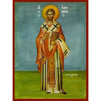 Εικόνα Ορθοδοξίας με περίγραμμα χρυσό σε ξύλο Φλαμουρίας με βάση Εικόνα ΑΓΙΟΣ ΕΛΕΥΘΕΡΙΟΣ, ΙΕΡΟΜΑΡΤΥΣ, ΕΠΙΣΚΟΠΟΣ ΙΛΛΥΡΙΚΟΥ, ΟΛΟΣΩΜΟΣ Χειροποίητη Ελληνορθόδοξη εικόνα του Ιησού Χριστού, Κρεμαστή πλάκα βυζαντινής τέχνης, χριστιανική τέχνη Διάσταση 15x11 cm (5,9x4,3 ίντσες) INTRAEK-337757864885 - Image 1