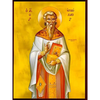 Εικόνα Ορθοδοξίας με περίγραμμα χρυσό σε ξύλο Φλαμουρίας με βάση Εικόνα ΑΓΙΟΣ ΕΡΜΟΛΑΟΣ, ΙΕΡΟΜΑΡΤΥΣ Χειροποίητη Ελληνορθόδοξη εικόνα του Ιησού Χριστού, Κρεμαστή πλάκα βυζαντινής τέχνης, χριστιανική τέχνη Διάσταση 15x11 cm (5,9x4,3 ίντσες) INTRAEK-337757864882 - Image 1