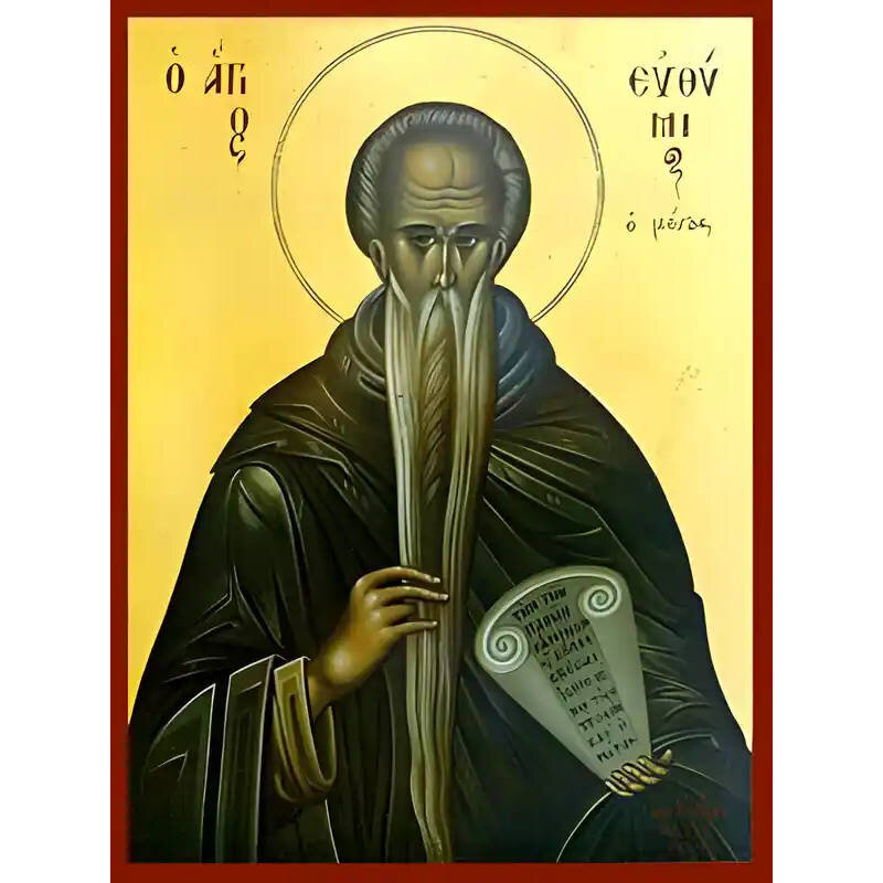 Εικόνα Ορθοδοξίας με περίγραμμα χρυσό σε ξύλο Φλαμουρίας  με  βάση Εικόνα ΑΓΙΟΣ ΕΥΘΥΜΙΟΣ, Ο ΜΕΓΑΣ Χειροποίητη Ελληνορθόδοξη εικόνα του Ιησού Χριστού, Κρεμαστή πλάκα βυζαντινής τέχνης, χριστιανική τέχνη Διάσταση 15x11 cm (5,9x4,3 ίντσες)  INTRAEK-337757864876