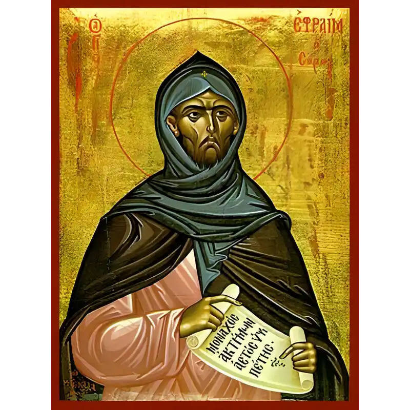 Εικόνα Ορθοδοξίας με περίγραμμα χρυσό σε ξύλο Φλαμουρίας  με  βάση Εικόνα ΑΓΙΟΣ ΕΦΡΑΙΜ Ο ΣΥΡΟΣ Χειροποίητη Ελληνορθόδοξη εικόνα του Ιησού Χριστού, Κρεμαστή πλάκα βυζαντινής τέχνης, χριστιανική τέχνη Διάσταση 15x11 cm (5,9x4,3 ίντσες)  INTRAEK-337757864864