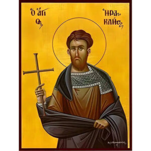 Εικόνα Ορθοδοξίας με περίγραμμα χρυσό σε ξύλο Φλαμουρίας με βάση Εικόνα ΑΓΙΟΣ ΗΡΑΚΛΗΣ ΚΑΡΘΑΓΕΝΗΣ, ΜΑΡΤΥΣ Χειροποίητη Ελληνορθόδοξη εικόνα του Ιησού Χριστού, Κρεμαστή πλάκα βυζαντινής τέχνης, χριστιανική τέχνη Διάσταση 15x11 cm (5,9x4,3 ίντσες) INTRAEK-337757864858