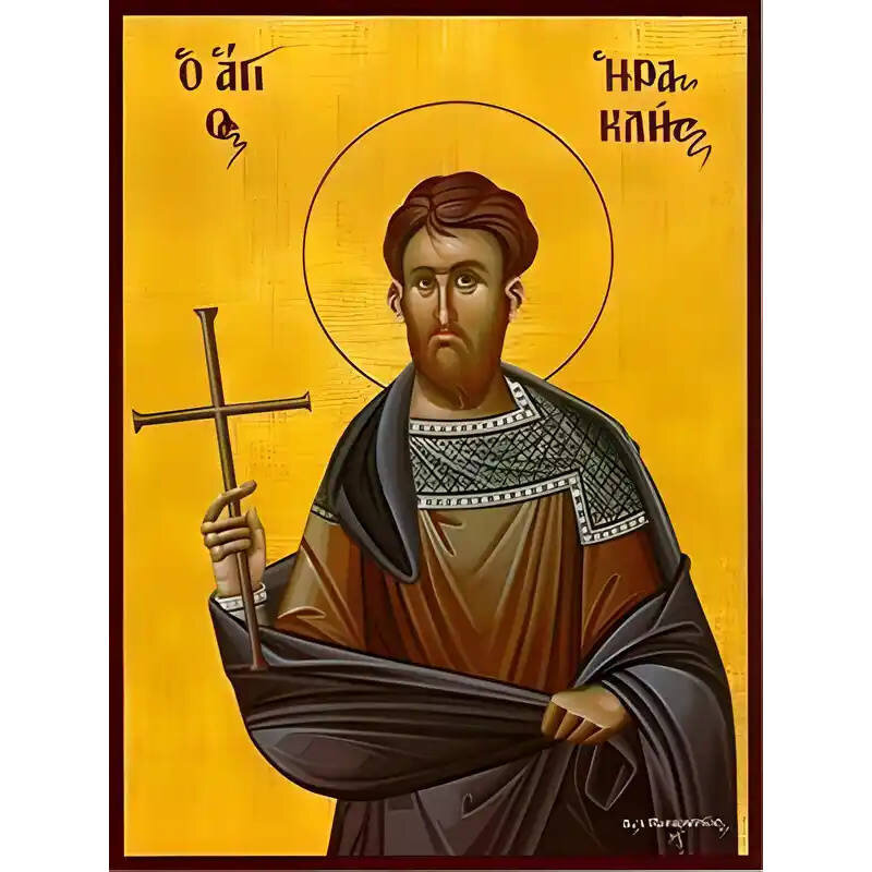 Εικόνα Ορθοδοξίας με περίγραμμα χρυσό σε ξύλο Φλαμουρίας  με  βάση Εικόνα ΑΓΙΟΣ ΗΡΑΚΛΗΣ ΚΑΡΘΑΓΕΝΗΣ, ΜΑΡΤΥΣ Χειροποίητη Ελληνορθόδοξη εικόνα του Ιησού Χριστού, Κρεμαστή πλάκα βυζαντινής τέχνης, χριστιανική τέχνη Διάσταση 15x11 cm (5,9x4,3 ίντσες)  INTRAEK-337757864858