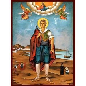 Εικόνα Ορθοδοξίας με περίγραμμα χρυσό σε ξύλο Φλαμουρίας  με  βάση Εικόνα ΑΓΙΟΣ ΘΕΟΦΙΛΟΣ Ο ΝΕΟΜΑΡΤΥΣ, ΖΑΚΥΝΘΟΥ, ΟΛΟΣΩΜΟΣ Χειροποίητη Ελληνορθόδοξη εικόνα του Ιησού Χριστού, Κρεμαστή πλάκα βυζαντινής τέχνης, χριστιανική τέχνη Διάσταση 15x11 cm (5,9x4,3 ίντσες)  INTRAEK-337757864846