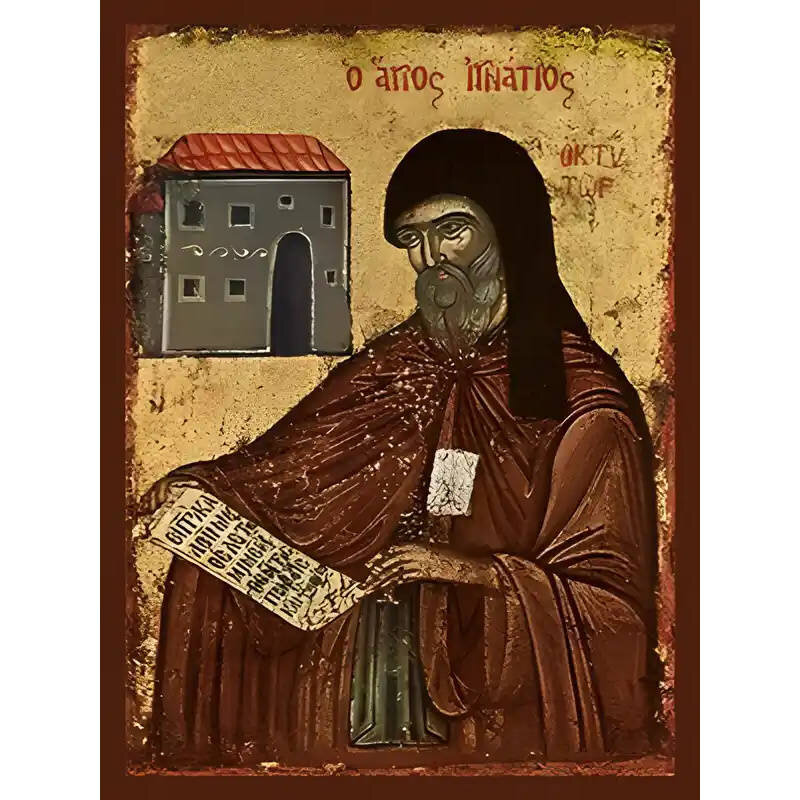 Εικόνα Ορθοδοξίας με περίγραμμα χρυσό σε ξύλο Φλαμουρίας  με  βάση Εικόνα ΑΓΙΟΣ ΙΓΝΑΤΙΟΣ ΑΓΑΛΛΙΑΝΟΣ Ο ΘΑΥΜΑΤΟΥΡΓΟΣ, ΑΡΧΙΕΠΙΣΚΟΠΟΣ ΜΗΘΥΜΝΗΣ Χειροποίητη Ελληνορθόδοξη εικόνα του Ιησού Χριστού, Κρεμαστή πλάκα βυζαντινής τέχνης, χριστιανική τέχνη Διάσταση 15x11 cm (5,9x4,3 ίντσες)  INTRAEK-337757864835