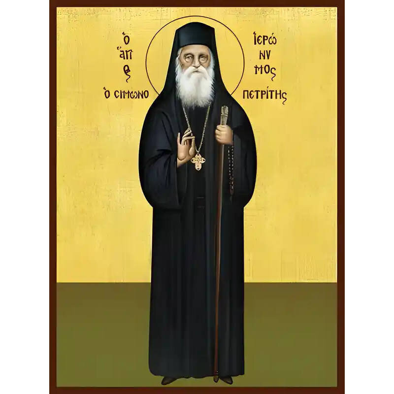 Εικόνα Ορθοδοξίας με περίγραμμα χρυσό σε ξύλο Φλαμουρίας  με  βάση Εικόνα ΑΓΙΟΣ ΙΕΡΩΝΥΜΟΣ ΣΙΜΩΝΟΠΕΤΡΙΤΗΣ, ΟΛΟΣΩΜΟΣ Χειροποίητη Ελληνορθόδοξη εικόνα του Ιησού Χριστού, Κρεμαστή πλάκα βυζαντινής τέχνης, χριστιανική τέχνη Διάσταση 15x11 cm (5,9x4,3 ίντσες)  INTRAEK-337757864828