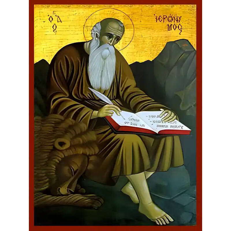 Εικόνα Ορθοδοξίας με περίγραμμα χρυσό σε ξύλο Φλαμουρίας  με  βάση Εικόνα ΑΓΙΟΣ ΙΕΡΩΝΥΜΟΣ, ΟΛΟΣΩΜΟΣ Χειροποίητη Ελληνορθόδοξη εικόνα του Ιησού Χριστού, Κρεμαστή πλάκα βυζαντινής τέχνης, χριστιανική τέχνη Διάσταση 15x11 cm (5,9x4,3 ίντσες)  INTRAEK-337757864827